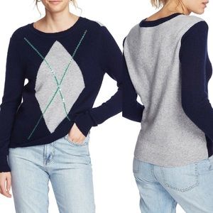 Court & Rowe Brompton Sequin Argyle Bouclé Sweater Ivy League Navy Crush S NWT